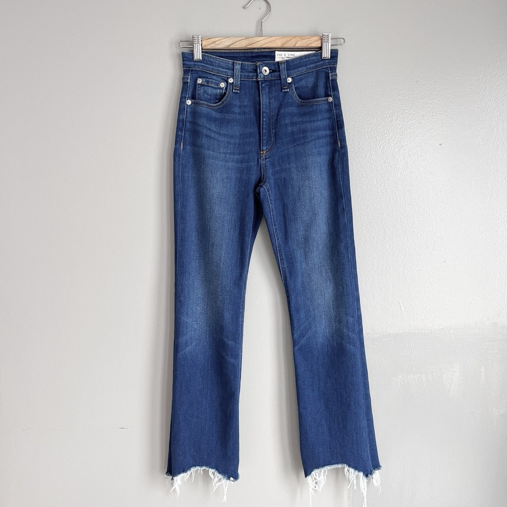 Rag & Bone Nina High Rise Ankle Flare Jeans‎ Raw Frayed Hem Cropped Size 24